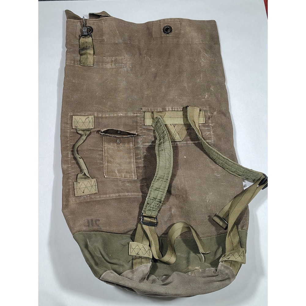 Vintage US Military Canvas Duffle Bag Backpack Two Tone Olive Drab Swartz Paul J